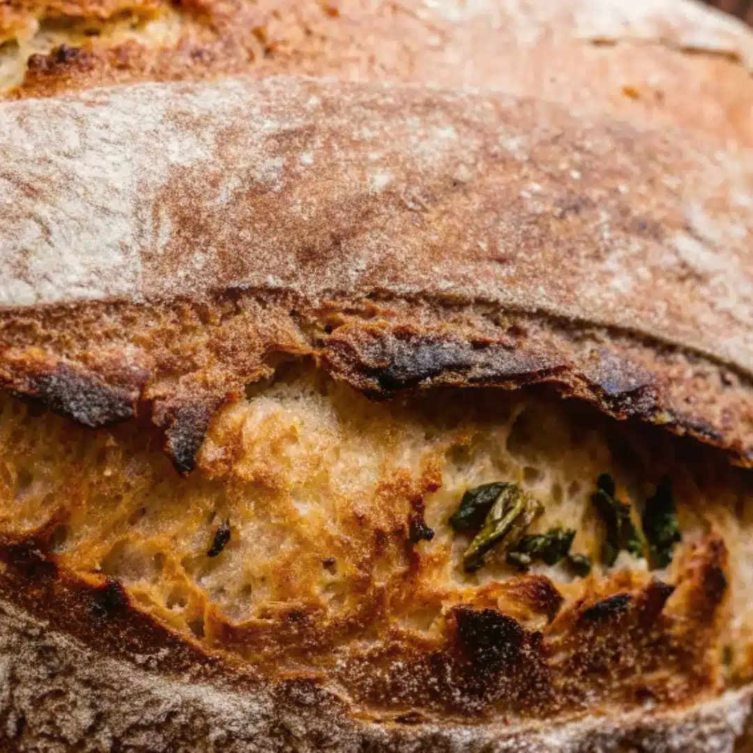 Jalapeño Cheddar Sourdough Bread – Artisan-Style with a Spicy Twist Crusty jalapeño cheddar sourdough bread with golden blistered crust and visible herbs