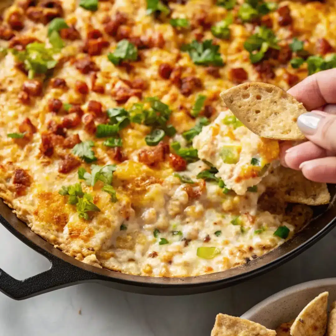 Jalapeño Corn Dip – Hot, Cheesy, and Perfect for Parties Creamy jalapeño corn dip in a skillet topped with melted cheese, herbs, and served with tortilla chips