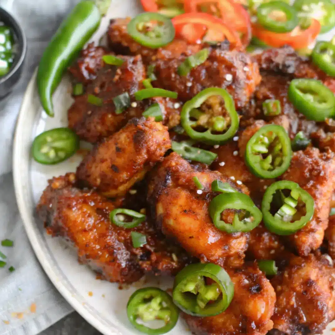 Jalapeno Chicken Recipe – Sweet and Spicy Glazed Wings Spicy jalapeno chicken recipe with glazed wings and sliced green jalapeños