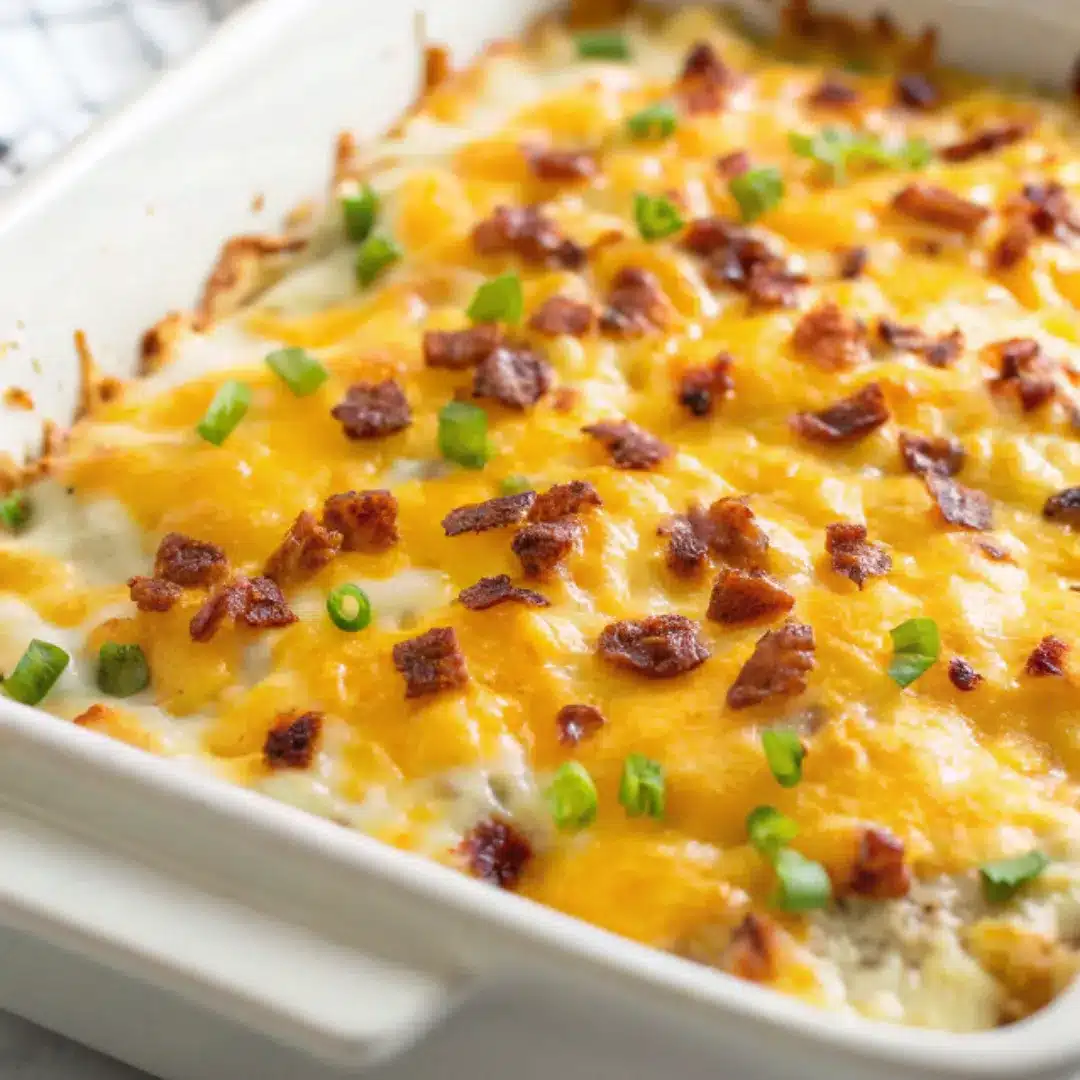 Cheesy Chicken and Jalapeño Casserole Baked chicken and jalapeño casserole topped with melted cheddar cheese and green onions