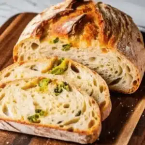 Jalapeno Cheddar Sourdough – The Best Spicy Bread You’ll Ever Bake 10 Sliced jalapeno cheddar sourdough bread on wooden cutting board