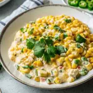 Jalapeño Corn Dip: Creamy, Spicy, Cheesy & So Easy 6 Creamy jalapeño corn dip garnished with parsley in a rustic white bowl