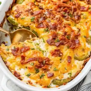 Jalapeno Popper Chicken Casserole: Ridiculously Cheesy & Easy Dinner 12 Freshly baked jalapeno popper chicken casserole with golden cheese and bacon