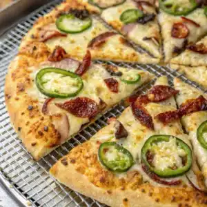 Jalapeno Popper Pizza – The Bold Flavor You Didn’t Know You Needed 9 Slices of jalapeno popper pizza with golden crust and melted cheese