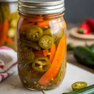 Pickled Jalapeños and Carrots – Spicy, Tangy & Totally Addictive 13 pickled jalapeños and carrots in a mason jar