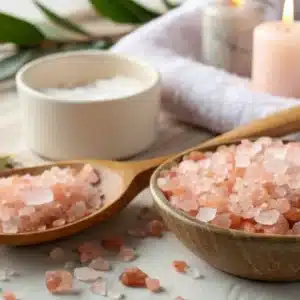 Pink Himalayan Salt for Migraines: Natural Relief or Just a Trend? 15 Spa bowl of pink himalayan salt for migraines for migraines surrounded by candles